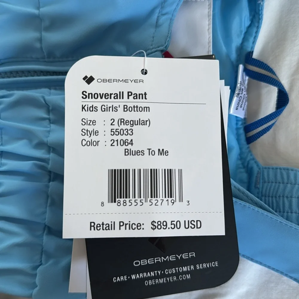 Powder blue waterproof Obermeyer toddler snow bibs • size 2T • NWT - Picture 11 of 11